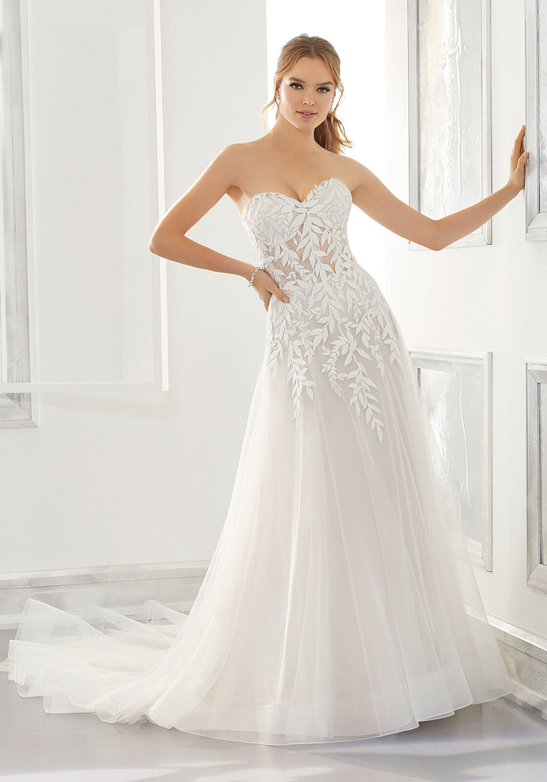 Never worn Morilee Blu 'Azalea' gown in romantic tulle and leaf embroidery  – Recycle Bridal